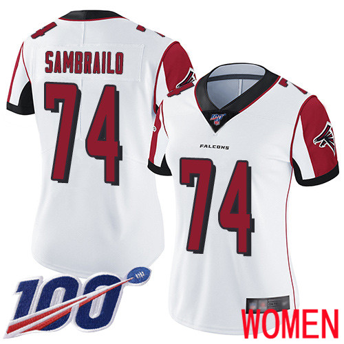 Atlanta Falcons Limited White Women Ty Sambrailo Road Jersey NFL Football 74 100th Season Vapor Untouchable